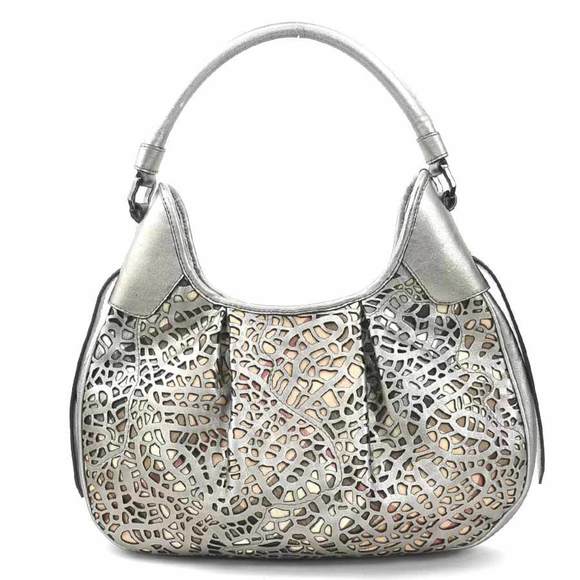 Burberry shoulder bag leather canvas metallic grey beige women's e59932a - Picture 1 of 5